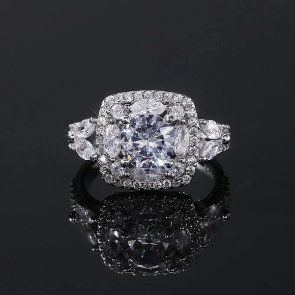 ▶SHINY ROUND CZ SQUARE 925 STERLING SILVER LUXURY WEDDING RINGS FOR WOMEN, L053 - Picture 1 of 7